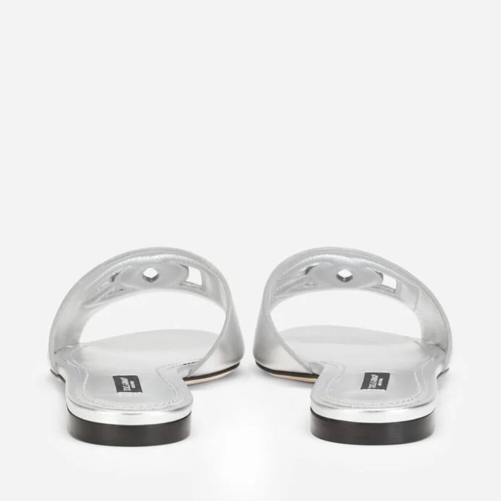 NEW Dolce & Gabbana Ciabatta Flat Nappa Mordore Silver Slides size 35.5 $795.00 - Picture 3 of 16